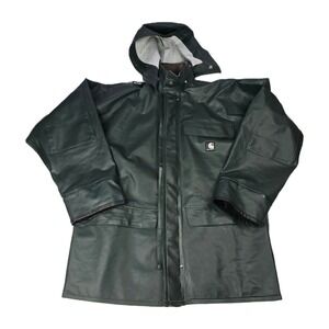 Carhartt Rain Jacket Mens S Green Surrey Hooded Waterproof PVC Work Coat C64GRN